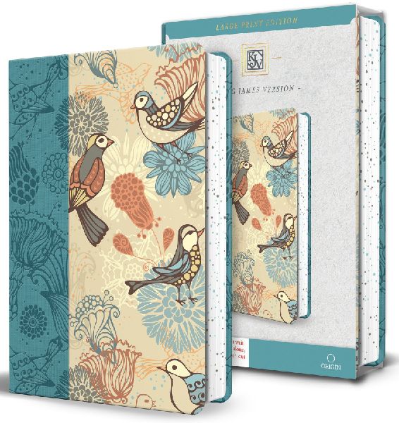 KJV Holy Bible, Large Print Medium Format, Blue with Birds Faux Leather W/ Ribbon Marker, Red Letter