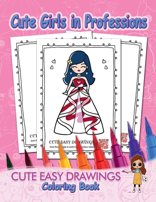 Cute Girls in Professions: Cute Easy Drawings-Coloring Book