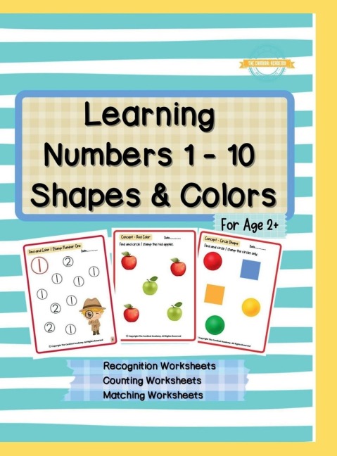 Learning Numbers 1 - 10, Shapes & Colors: Numbers Recognition Workbook, Counting Worksheets, Match The Following Worksheets