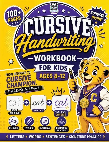 Cursive Handwriting Workbook for Kids Ages 8-12: 100+ Beginner Practice Pages | 3-in-1 Letter Tracing, Words & Sentences | Fun Daily Writing Activities for 3rd 4th 5th Homeschool, Classroom & Summer Learning | Jokes, Facts, Coloring & Signature Practice